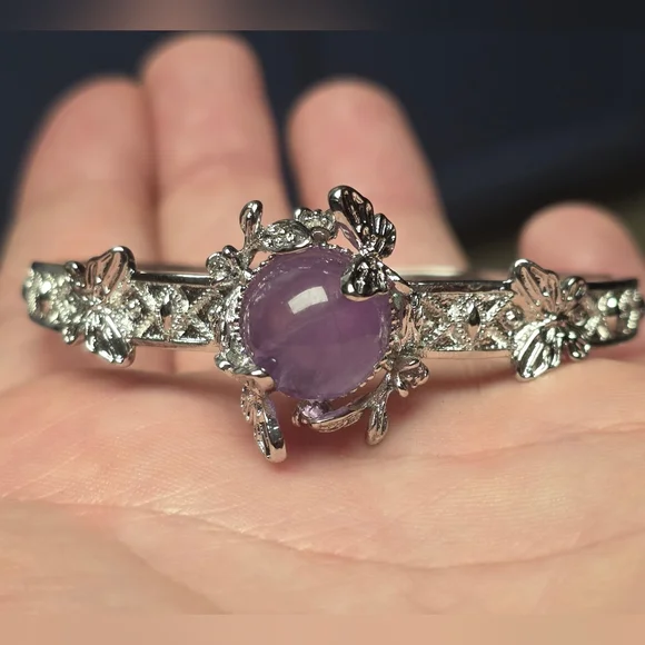 Amethyst Dragonfly Fidget Bangle Bracelet – Adjustable Spinner Cuff - Picture 1 of 5